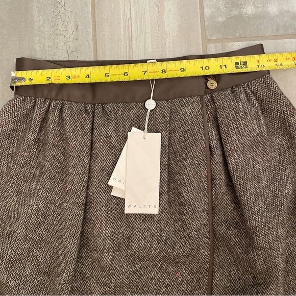 NWT Walter Baker Speckled Tweed Mini Skirt Brown Multi Cross Front Size 4 $198 - Picture 6 of 12